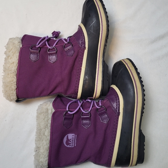 Sorel Waterproof Women's Snow Boots Size 7 Purple Sherpa Trim - Picture 5 of 10